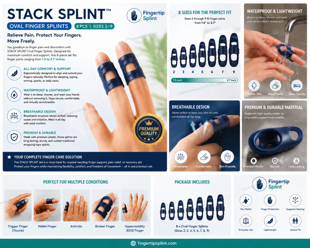 STACK SPLINT Oval Finger Splints (8 pcs, Sizes 2–9)