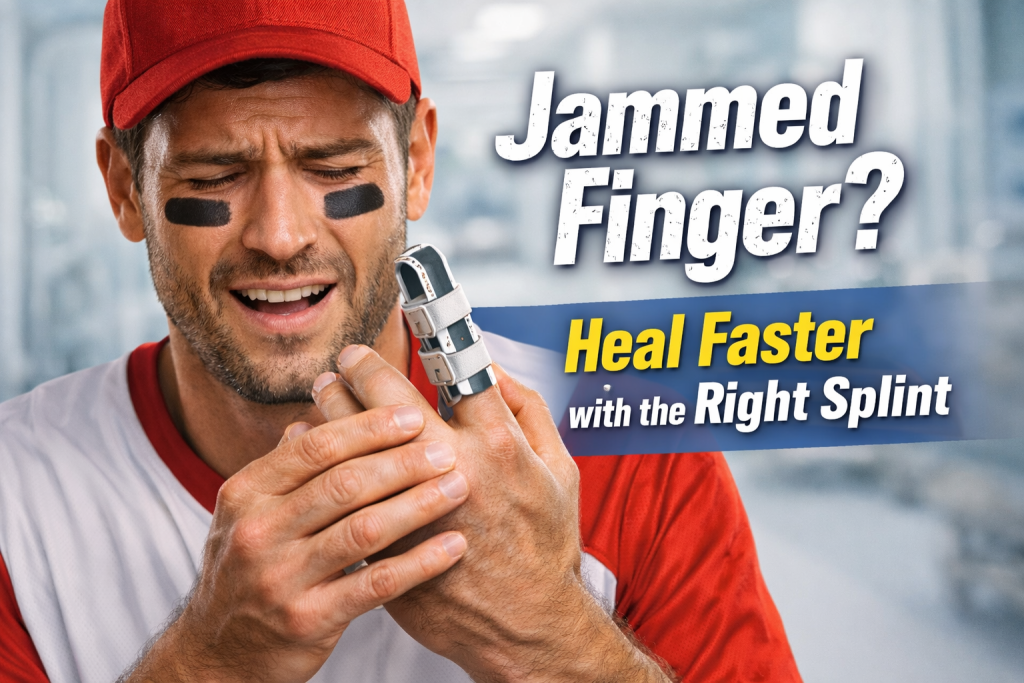 Baseball finger splint for jammed finger used by athlete showing pain relief and faster healing