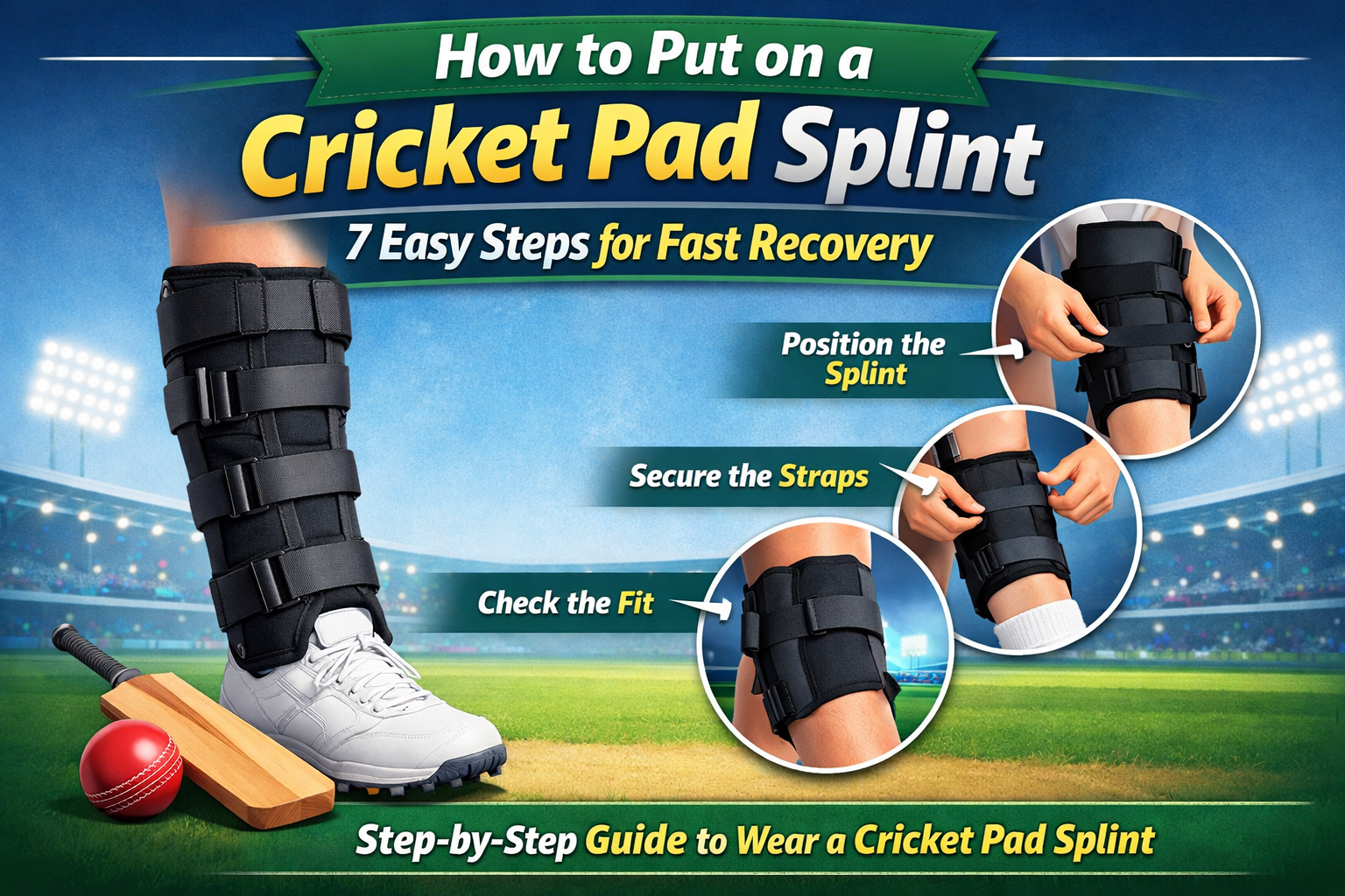 Cricket knee splint support designed for sports injury recovery
