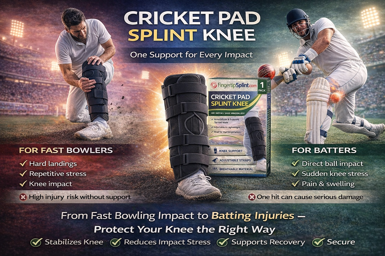 Cricket Pad Splint Knee orthopedic immobilizer brace