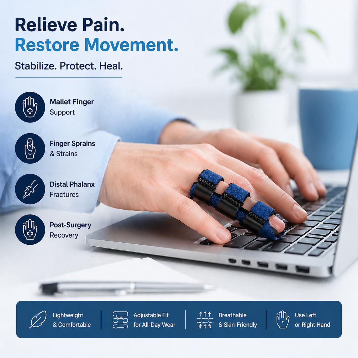 “Index Finger Splint protecting finger while typing”-2