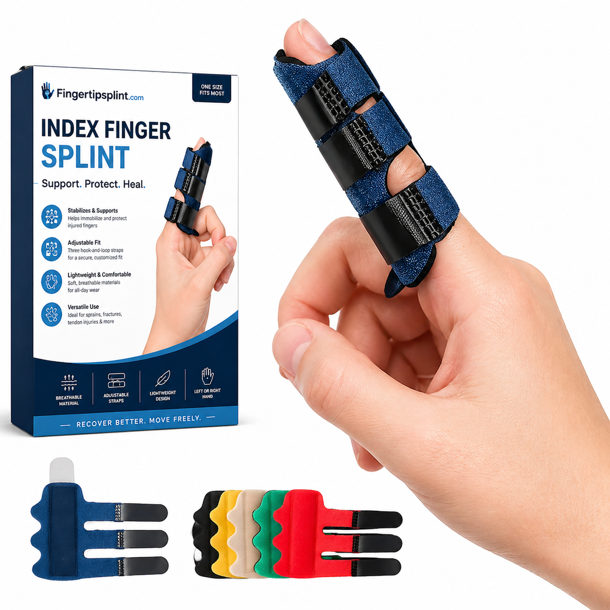 “Index Finger Splint protecting finger while typing”