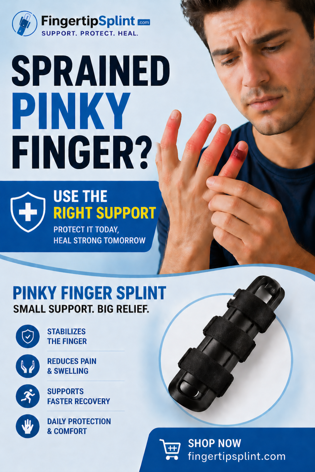 Sprained Pinky Finger support with pinky finger splint