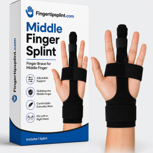 How to wear middle finger splint with finger strap, palm support, and wrist strap