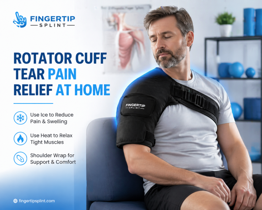 rotator cuff tear pain relief at home with shoulder ice pack wrap