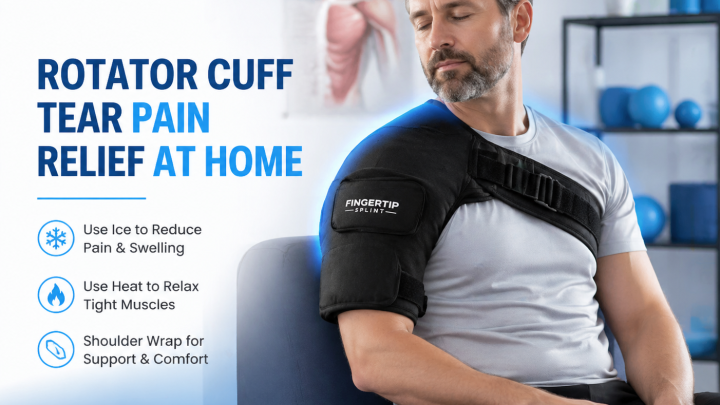 rotator cuff tear pain relief at home with shoulder ice pack wrap