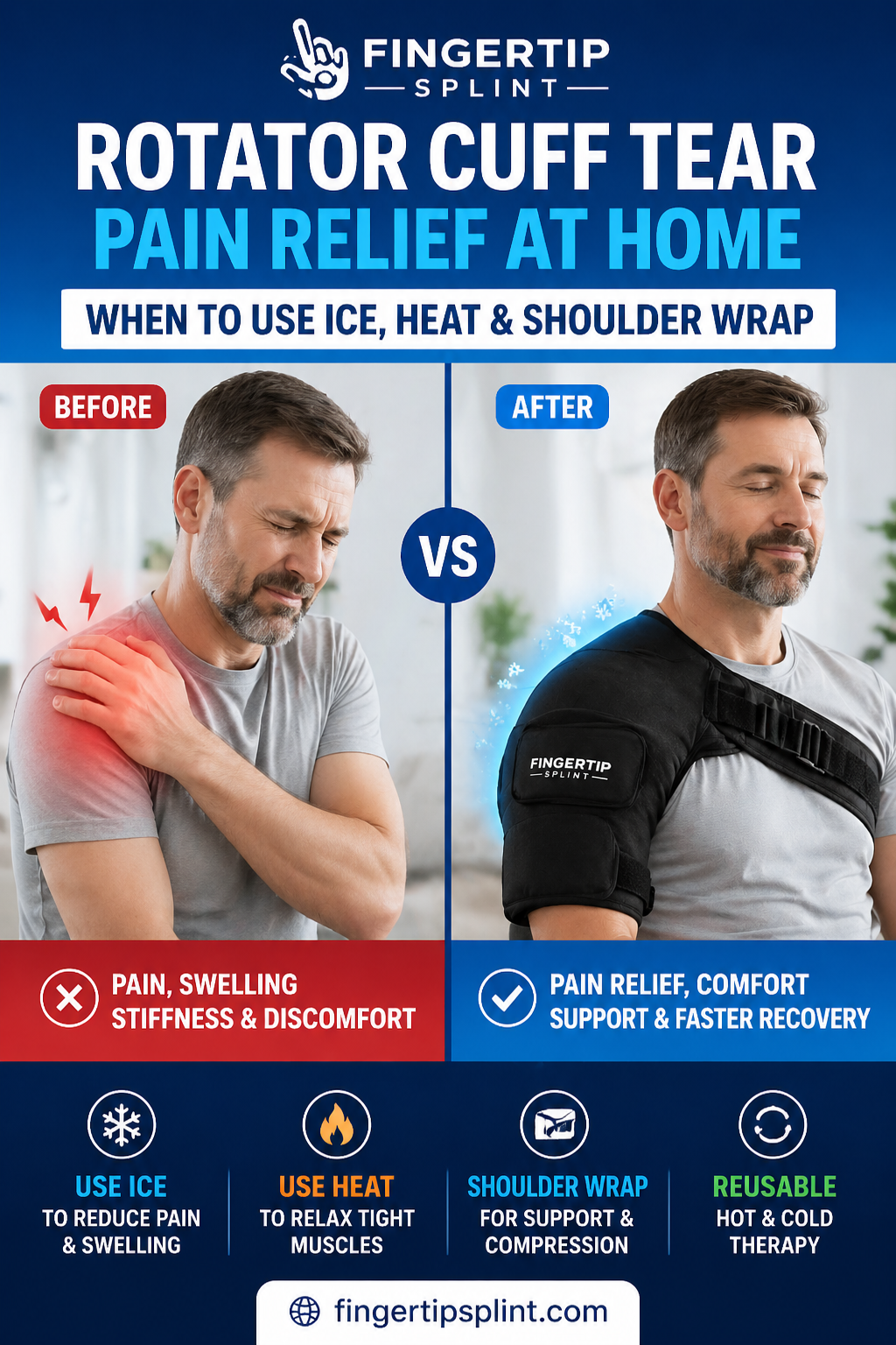 rotator cuff tear pain relief at home with shoulder ice pack wrap