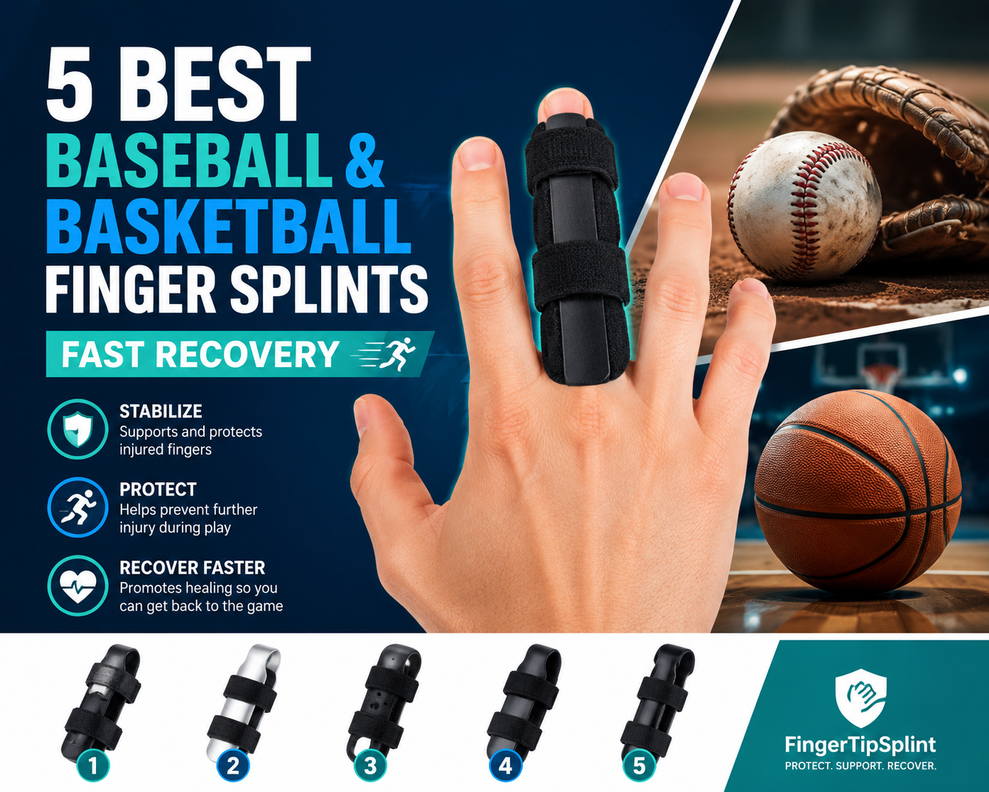 Baseball finger splint applied to an athlete's hand during sports recovery