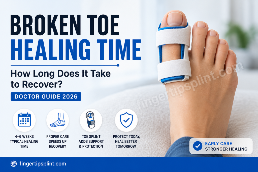 Broken toe healing time with adjustable toe splint supporting the big toe during recovery