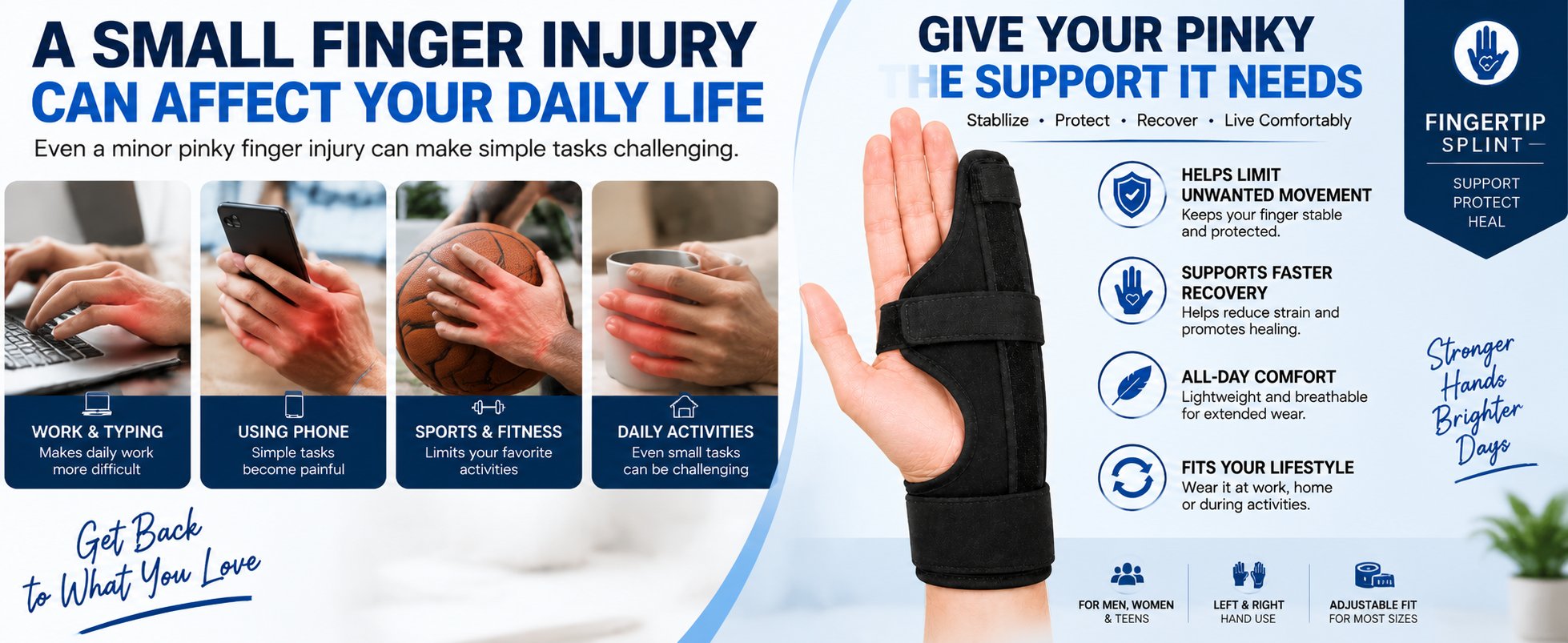 Adjustable pinky finger splint daily support