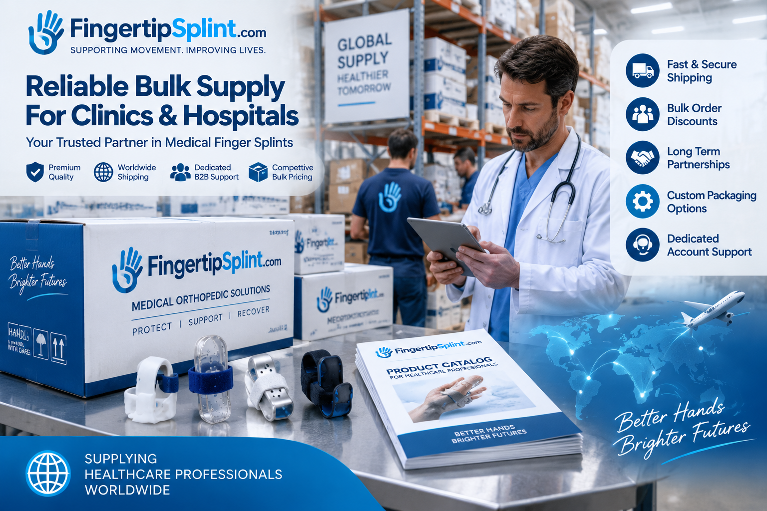 Medical finger splint bulk supply warehouse for hospitals clinics and healthcare distributors worldwide