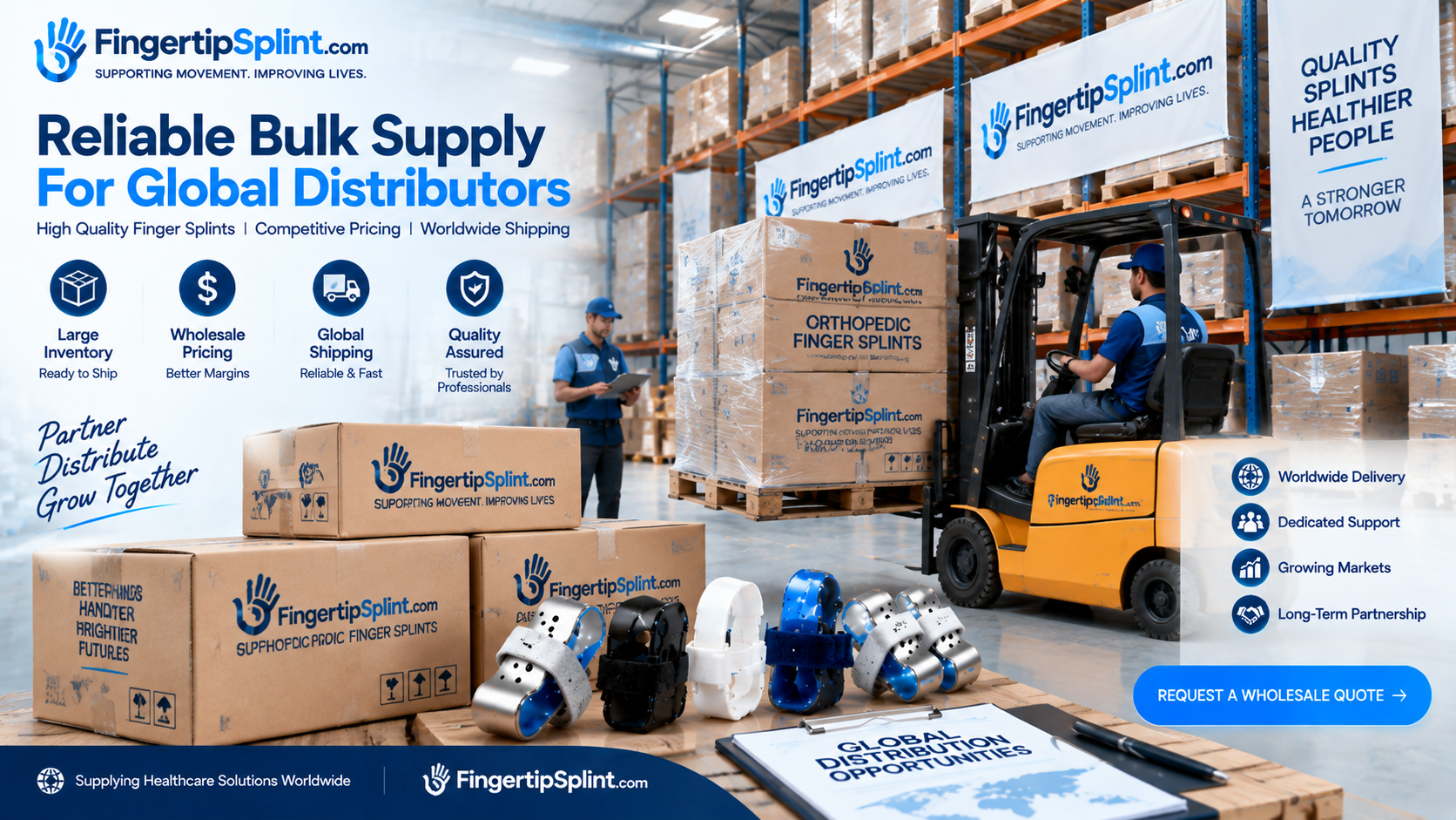Benefits of becoming a FingertipSplint distributor including wholesale discounts marketing support and global growth opportunities