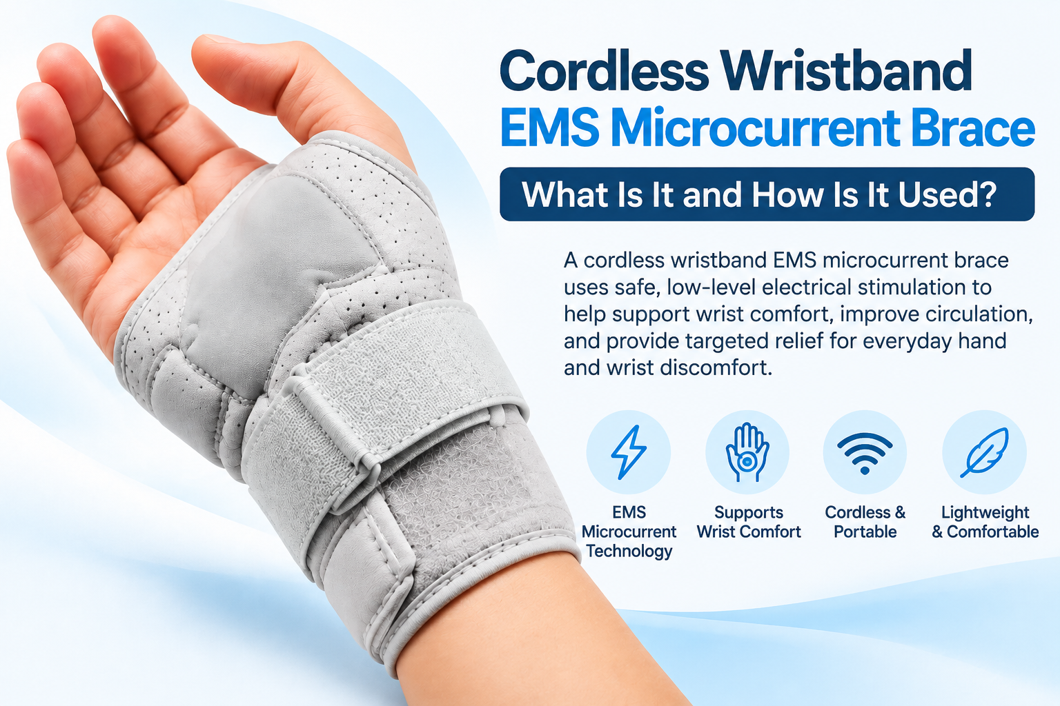 Cordless EMS microcurrent wrist brace for targeted wrist support