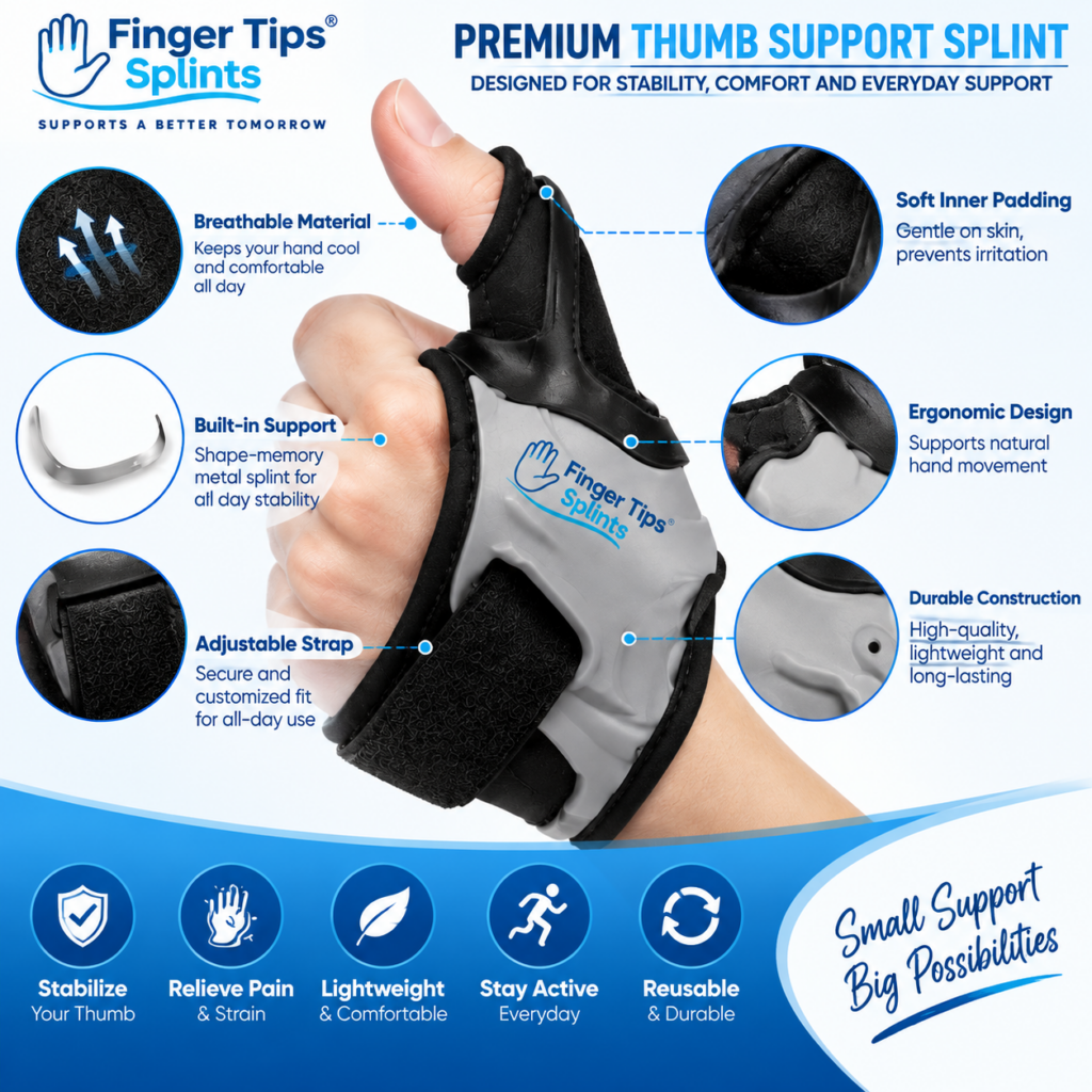 Thumb support brace showing comfort-focused design and positioning
