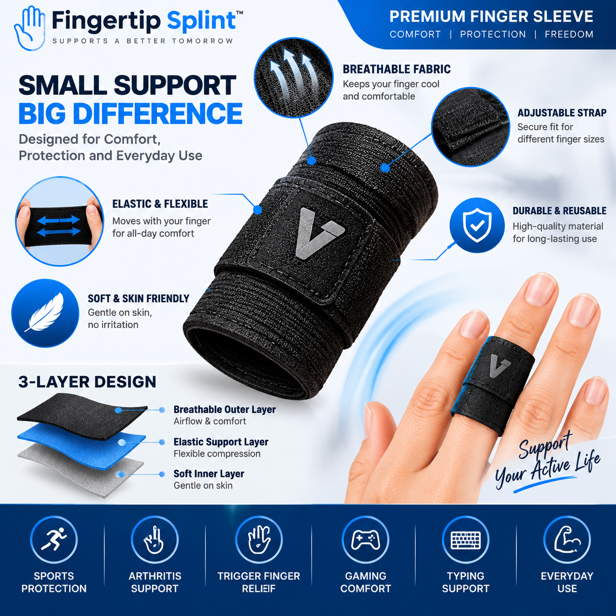 Adjustable finger brace vs fixed finger support comparison