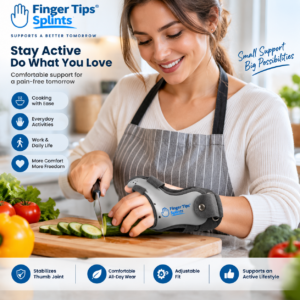 person wearing thumb support brace during daily activity