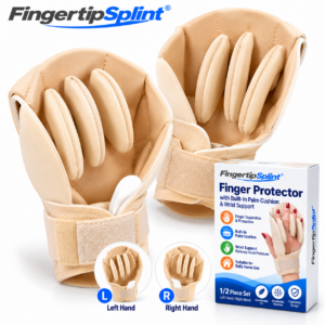 Fingertip Splint finger protector with palm cushion, finger channels and branded packaging