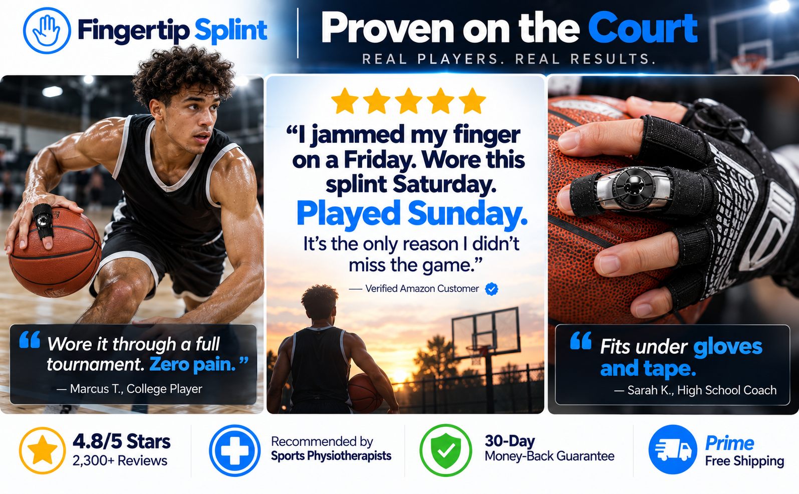 Fingertip Splint finger brace demonstrated during basketball activities
