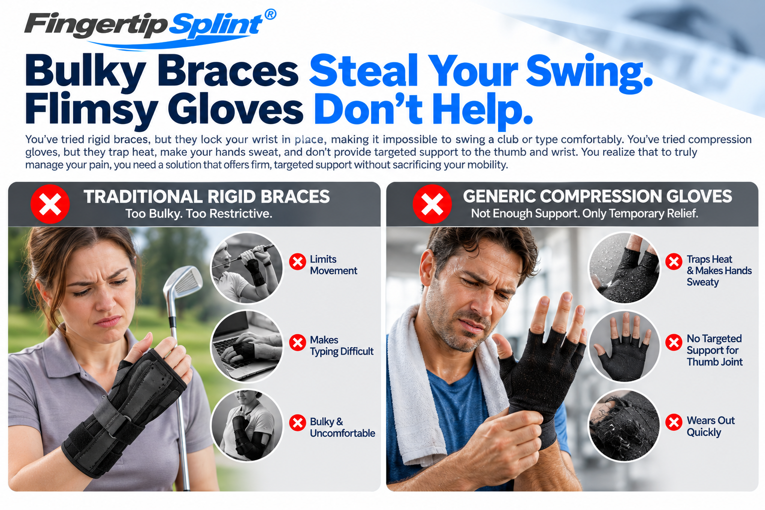 Comparison of bulky wrist braces and compression gloves for wrist and thumb support