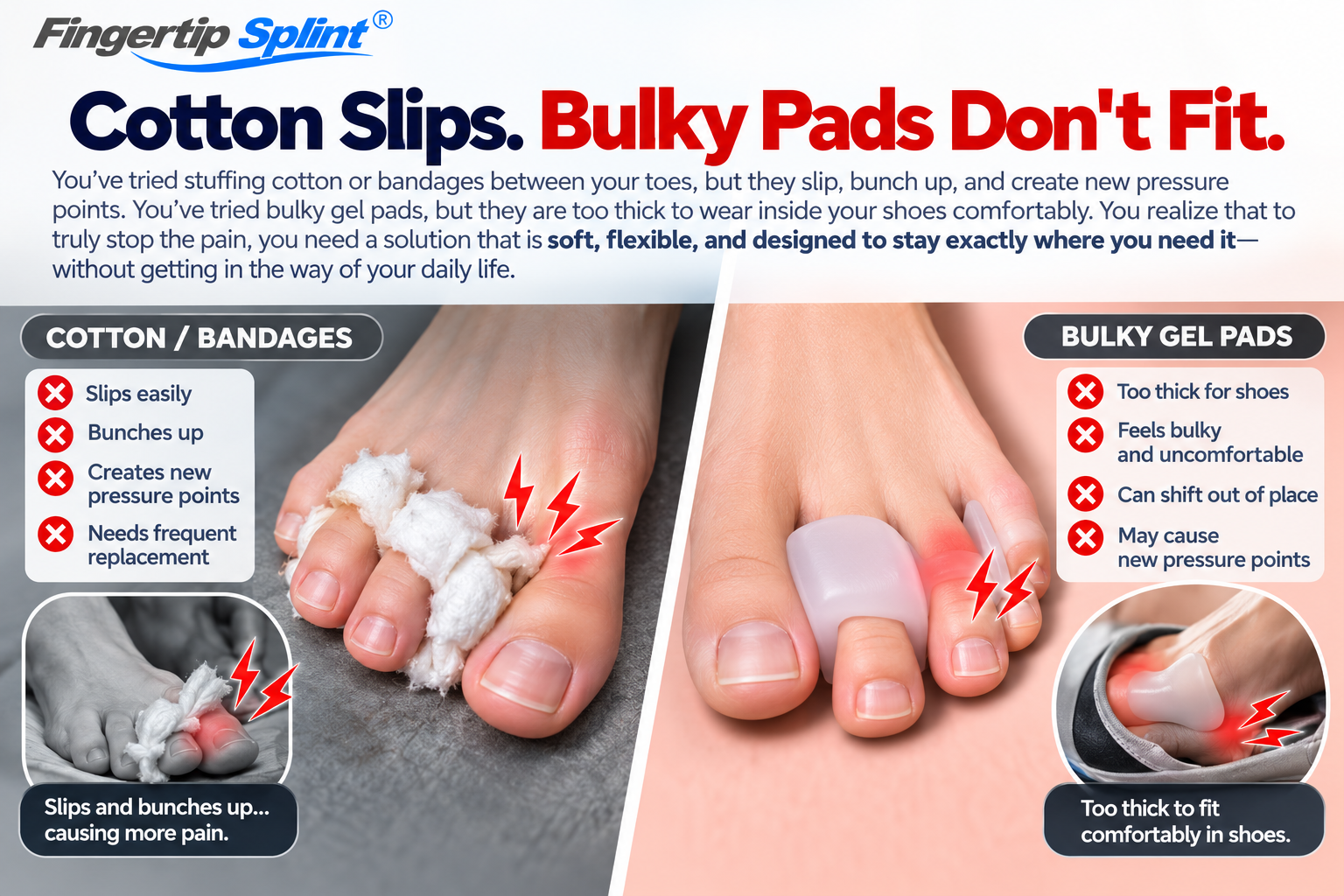 Comparison of cotton toe padding and bulky gel spacers for managing toe contact
