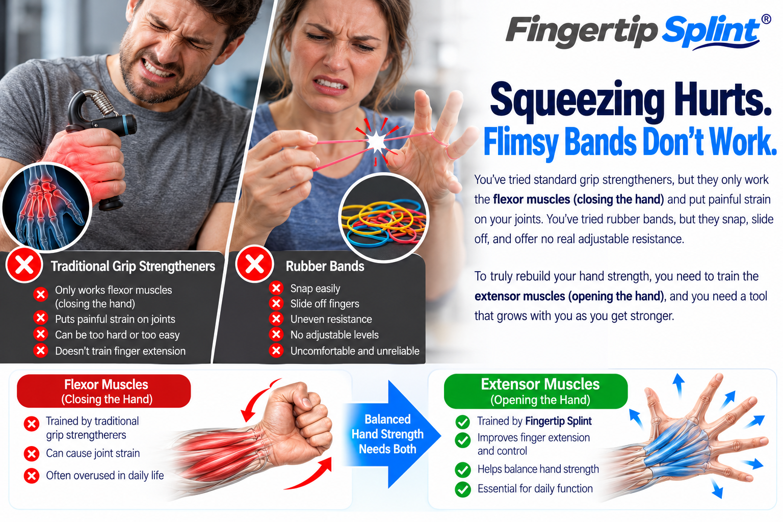 Comparison of traditional squeeze grip trainers and finger extension resistance exercises for hand fitness