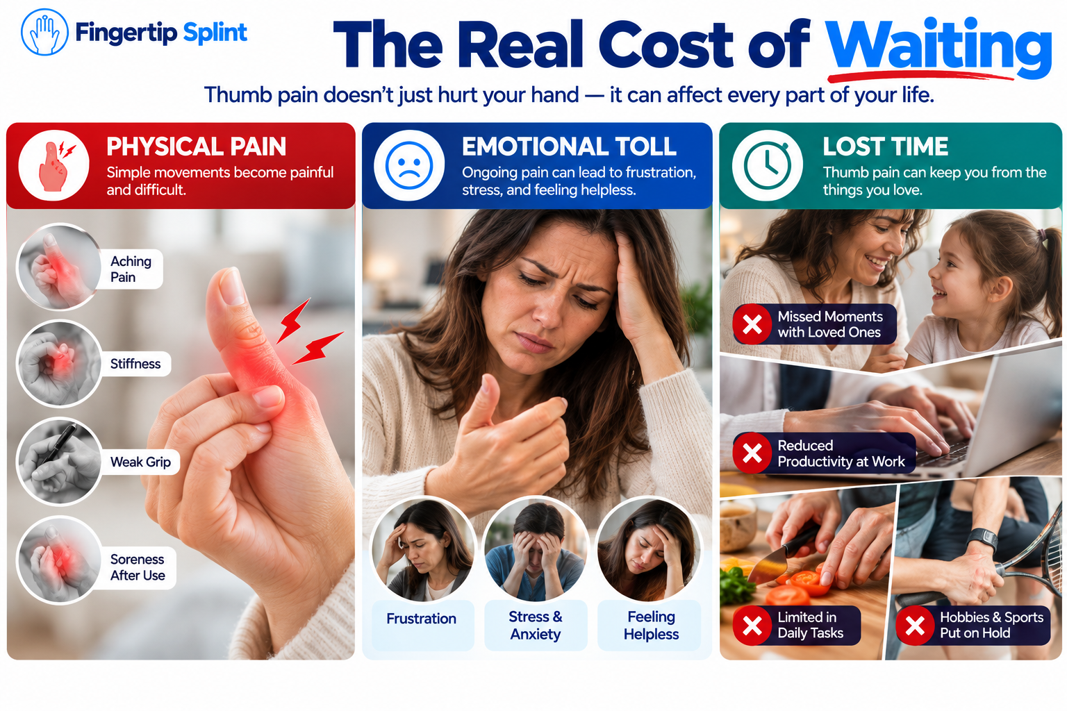 Thumb discomfort affecting physical activities work hobbies and everyday hand use