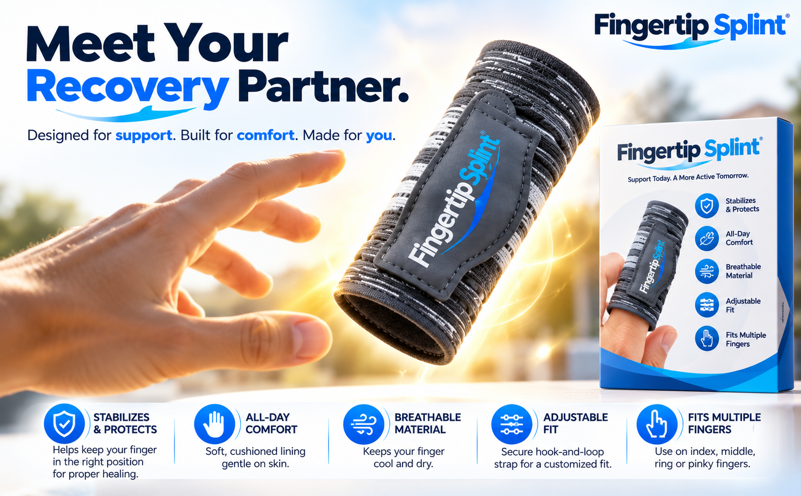 Fingertip Splint Style 7114 adjustable compression wrist support brace with branded packaging