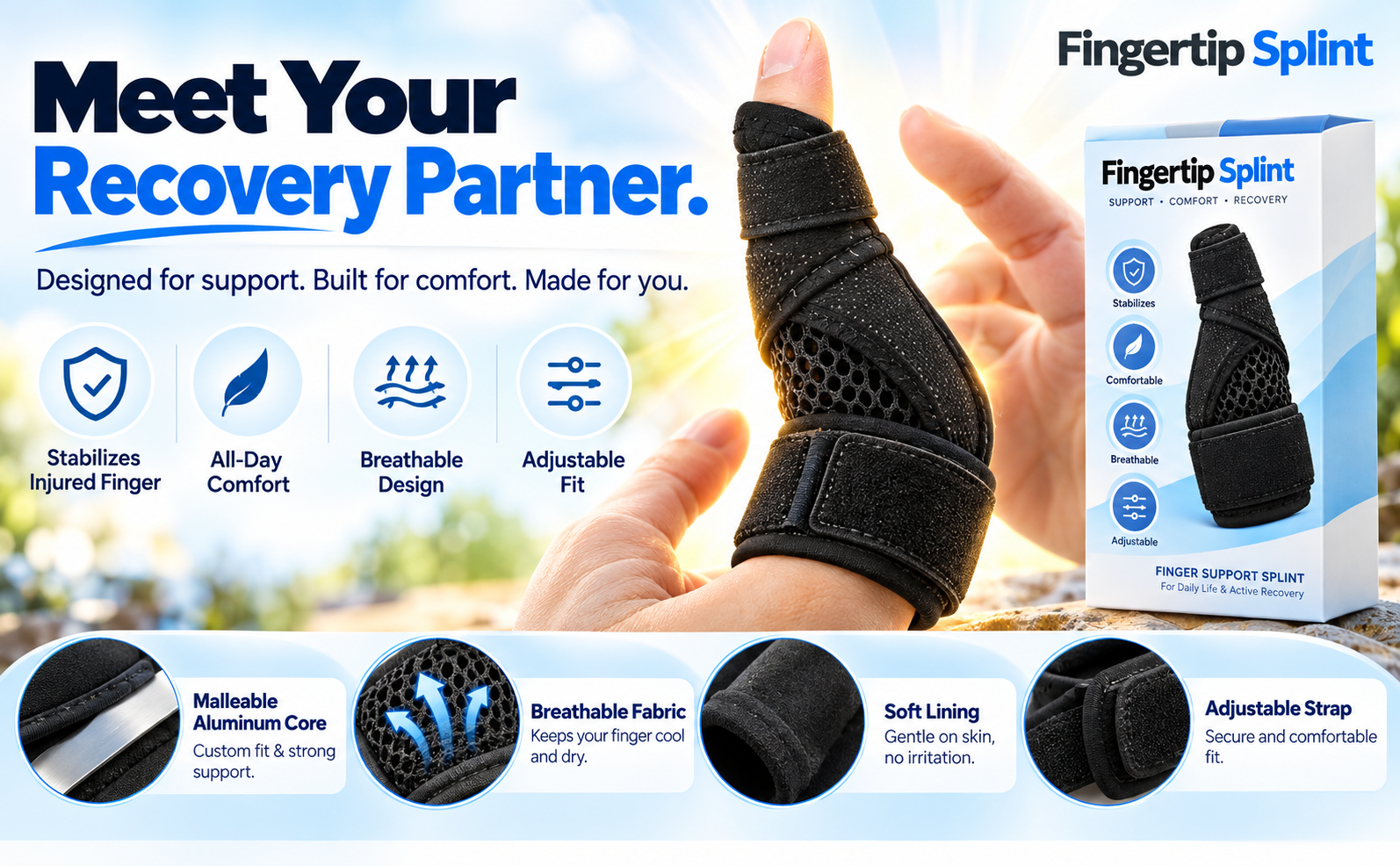 Fingertip Splint adjustable wrist and thumb support brace with breathable material and supportive design