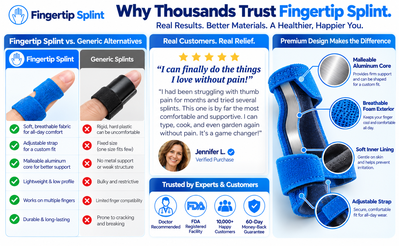 Fingertip Splint thumb support compared with generic thumb support alternatives