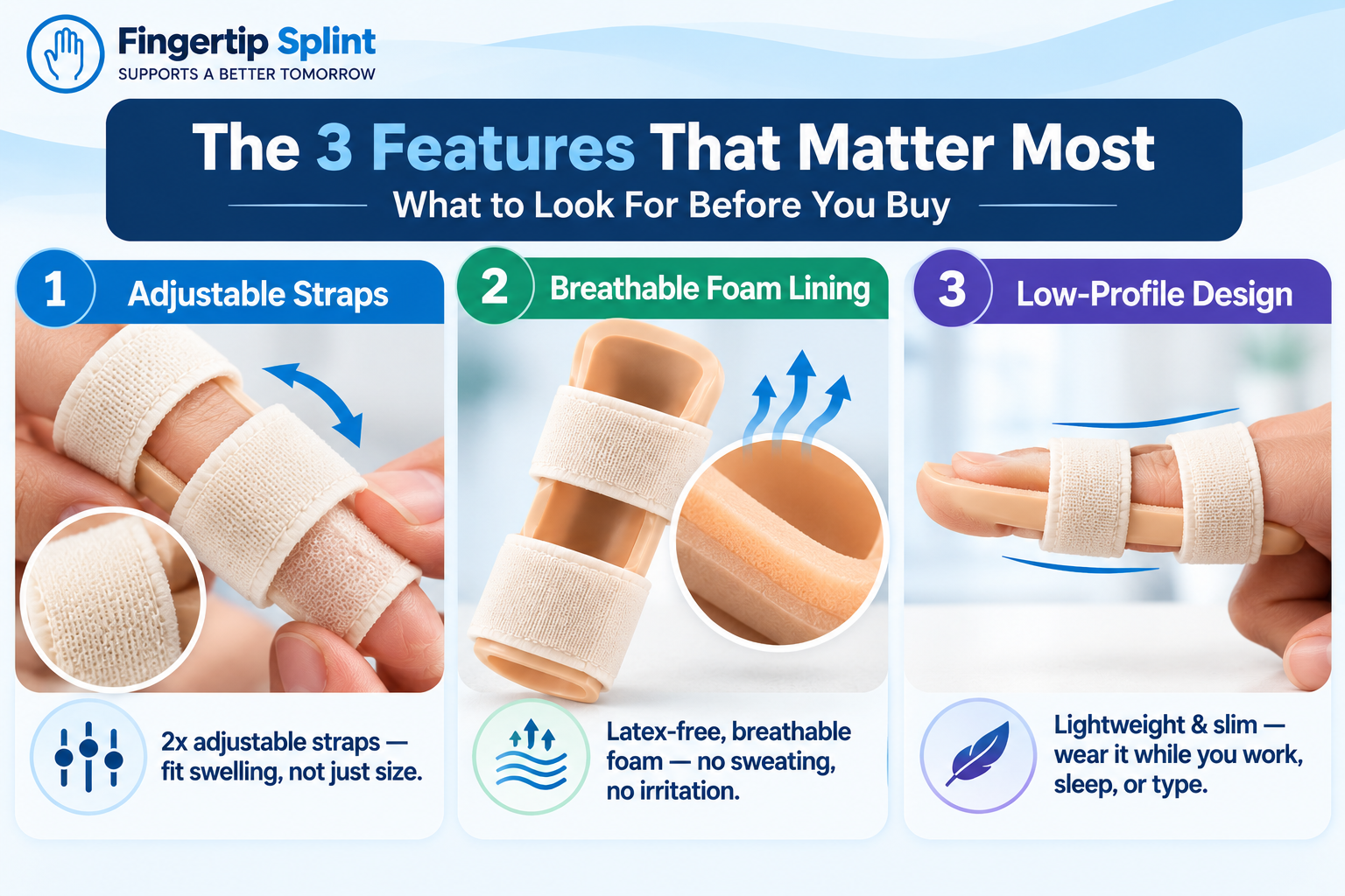 Three key features of a trigger finger splint: fit, support level, and adjustability
