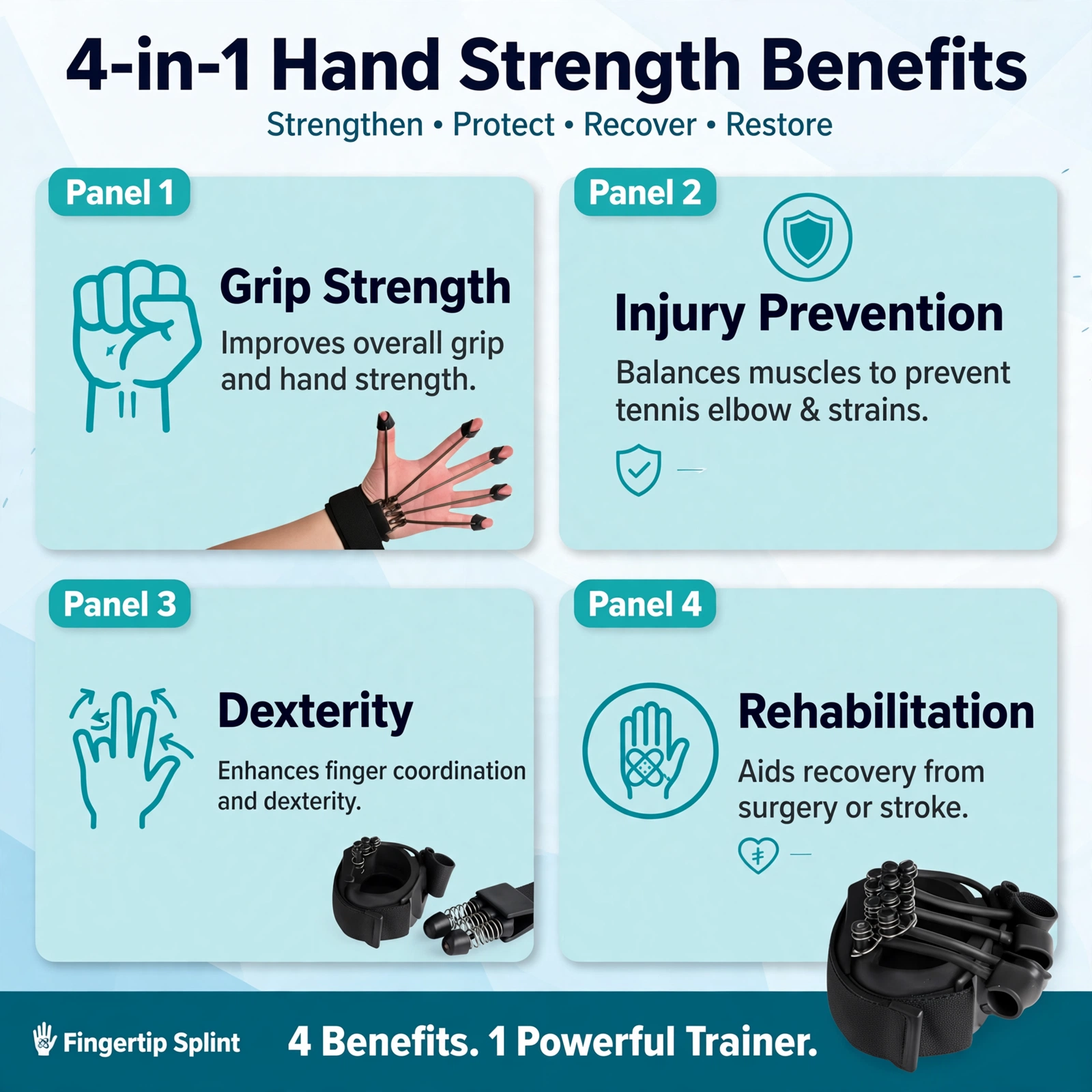 Finger extensor exerciser for hand strength training