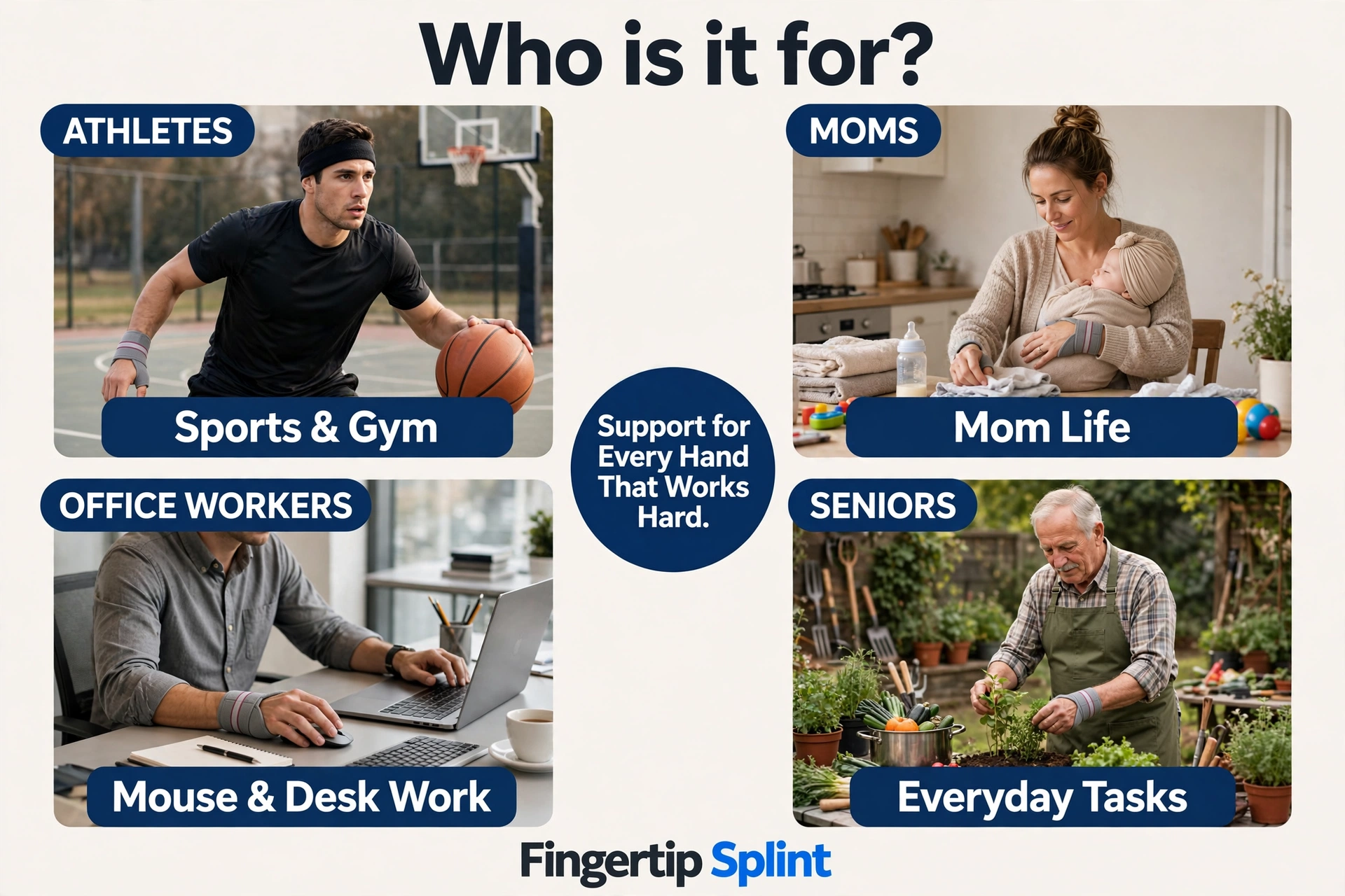 Who is a CMC thumb wrist protector for, showing thumb base support for daily activities and sports use