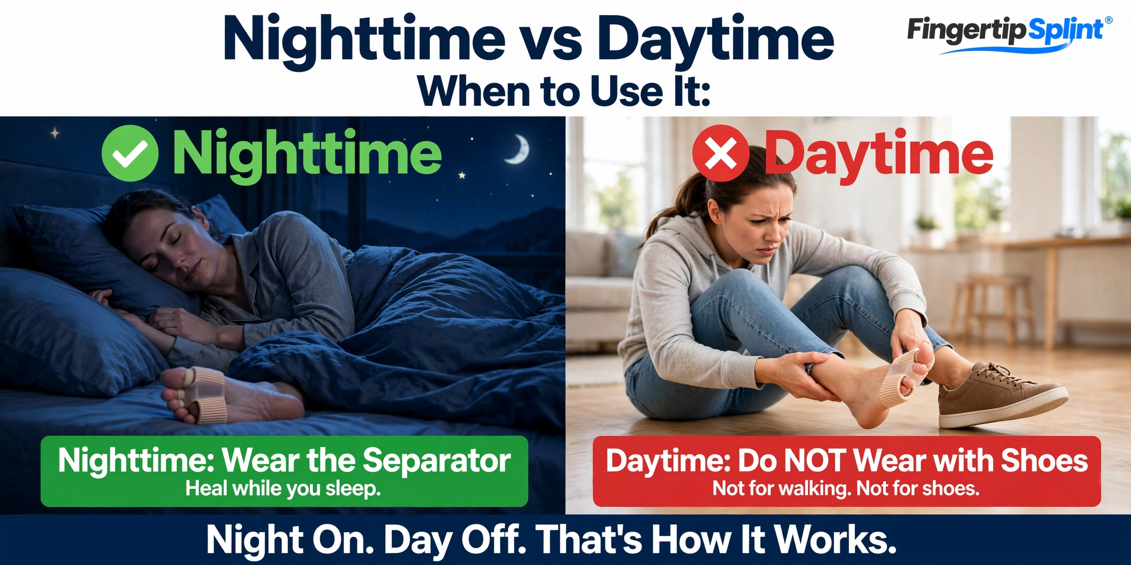 Nighttime versus daytime toe separator use comparison