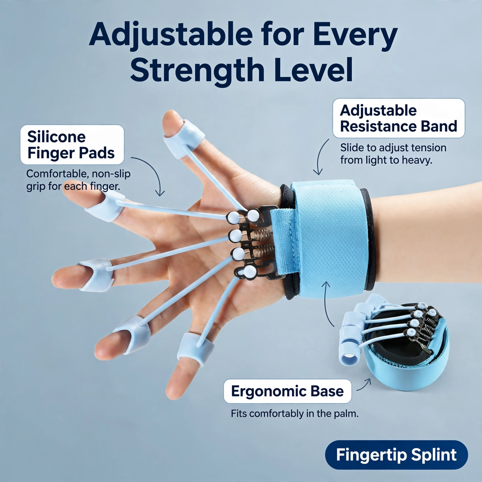 Finger extensor exerciser for hand grip strengthening and finger training