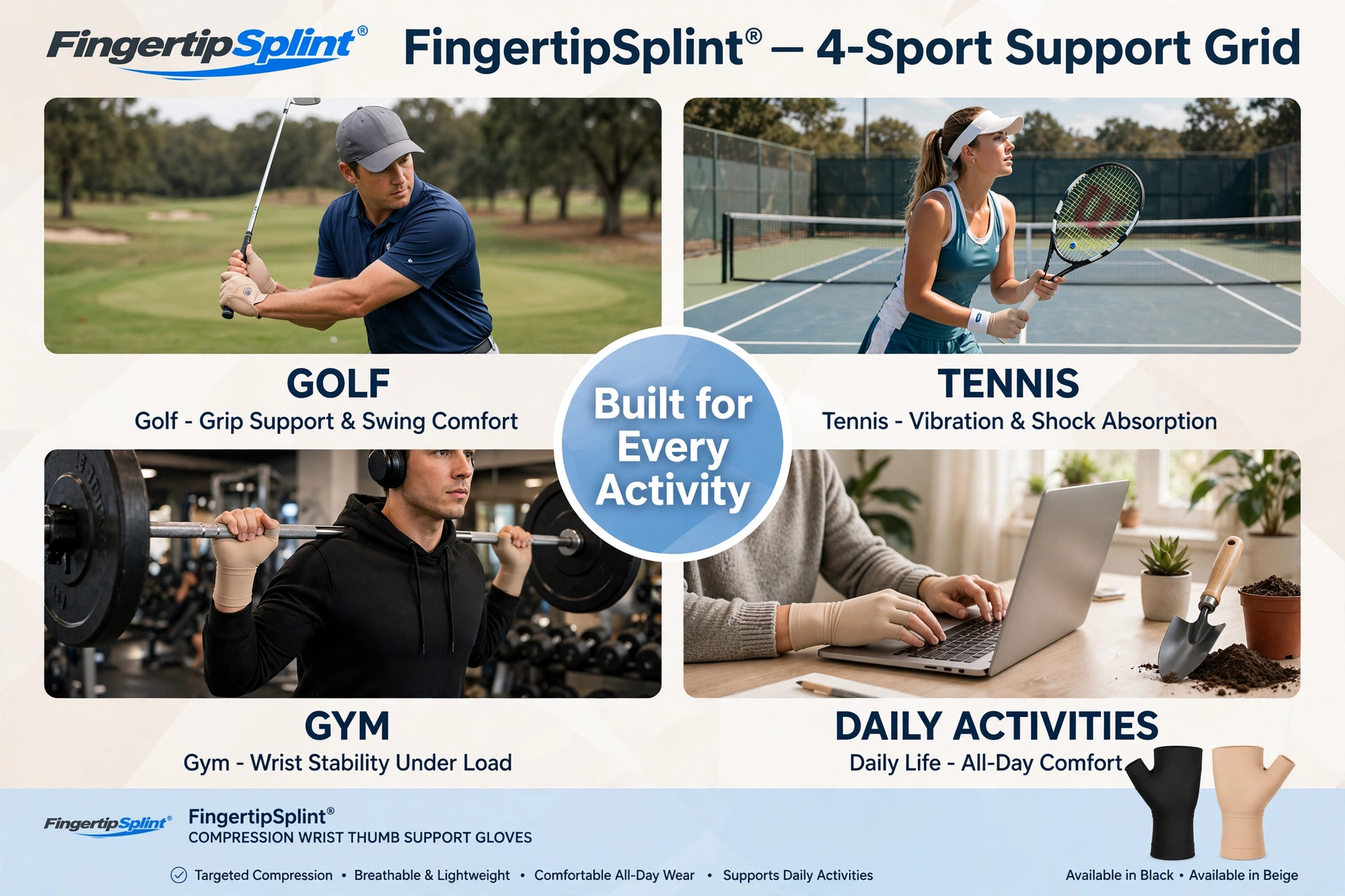Compression wrist thumb support band for golf and active use