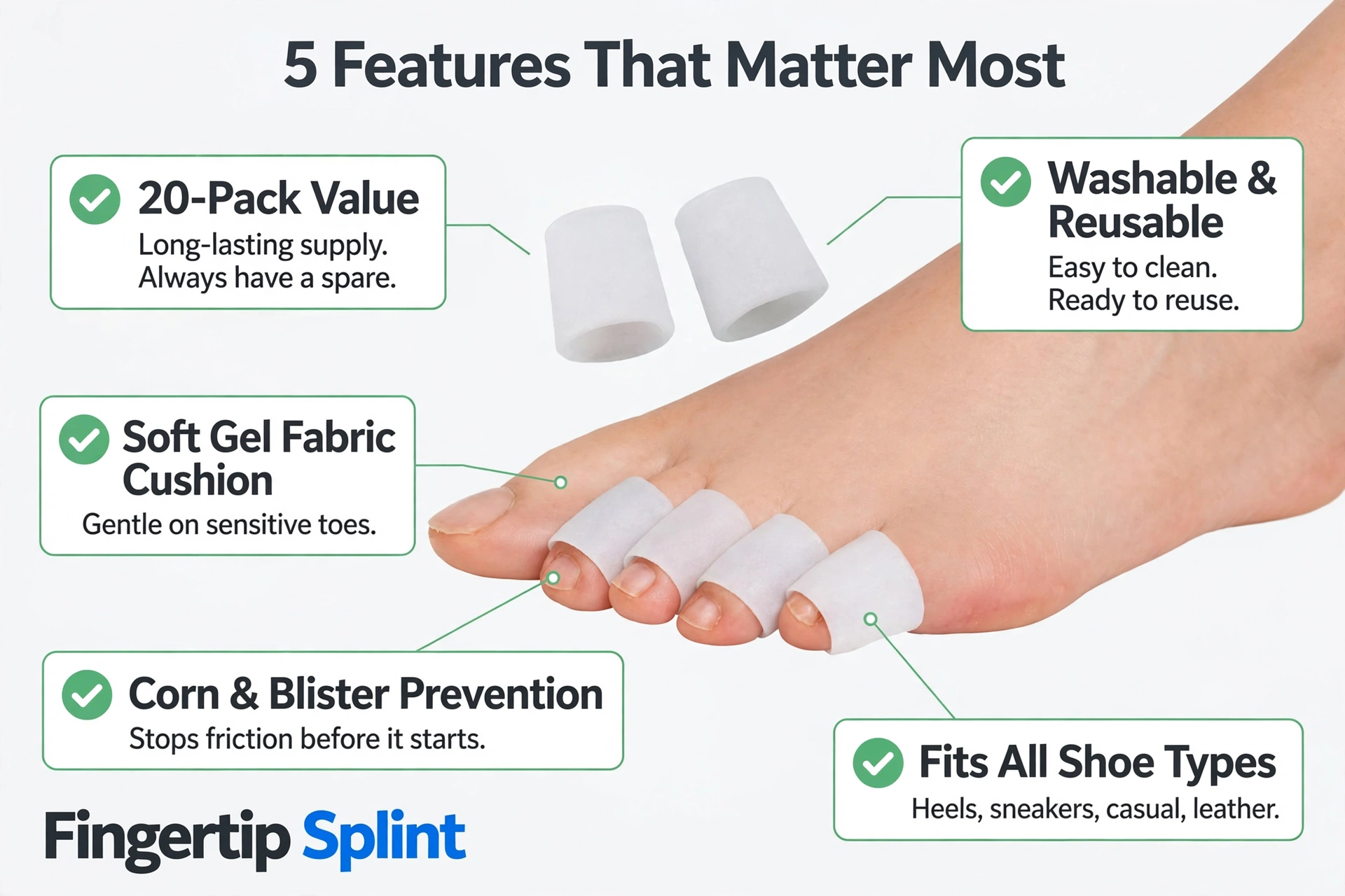 Toe cushions for various shoe types showing different designs