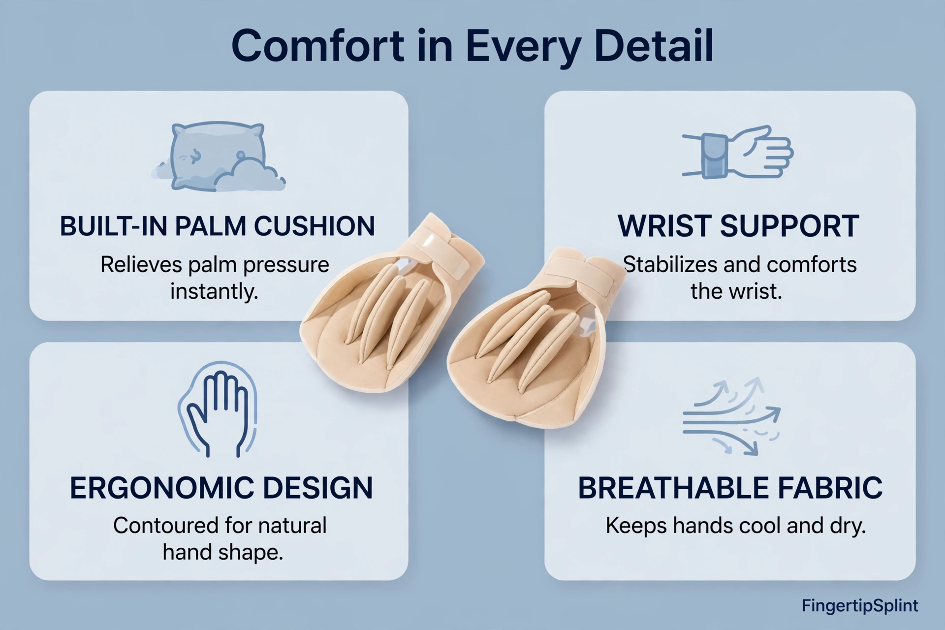 Finger protector feature showing pressure relief and comfort