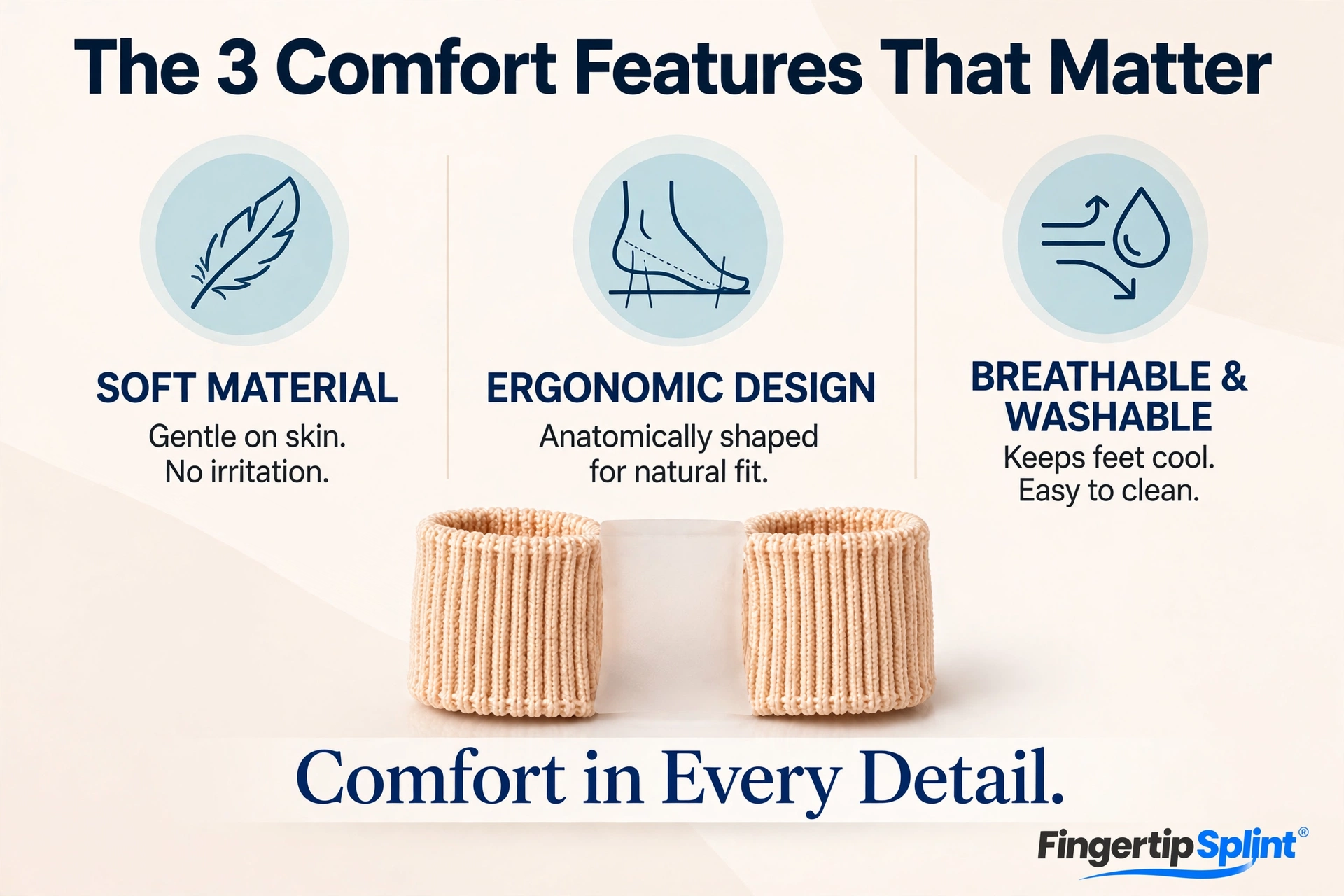 Toe separator comfort features showing material and fit comparison