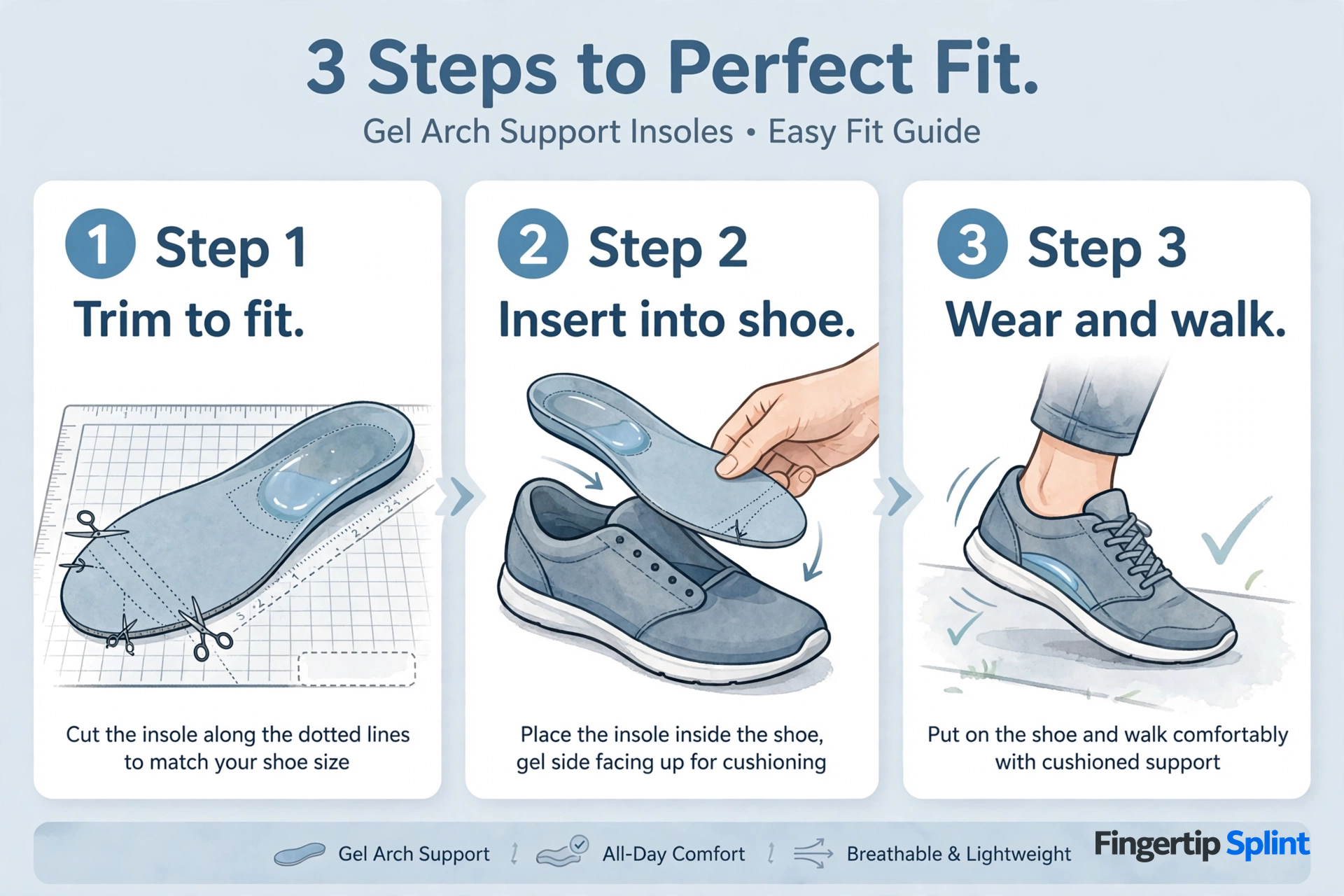 Gel arch support insoles for walking and standing comfort