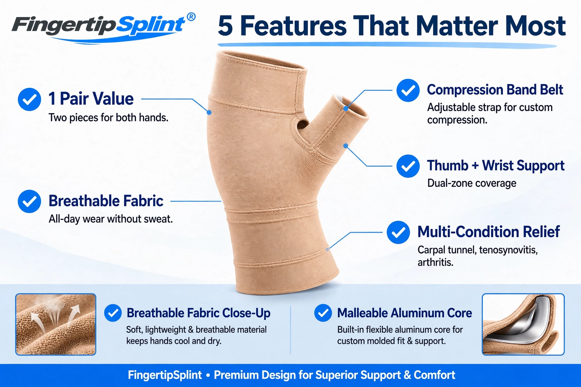 Compression wrist thumb band for fit and comfort
