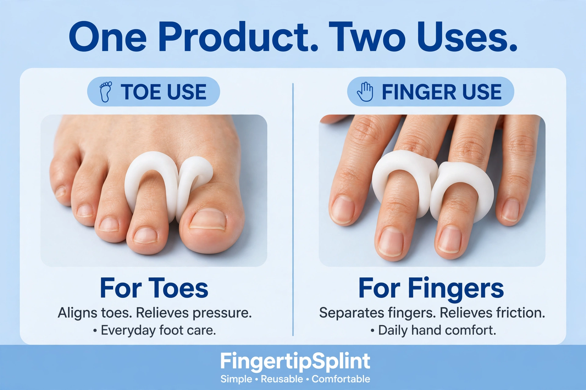 2-piece silicone toe separator set for at-home foot care