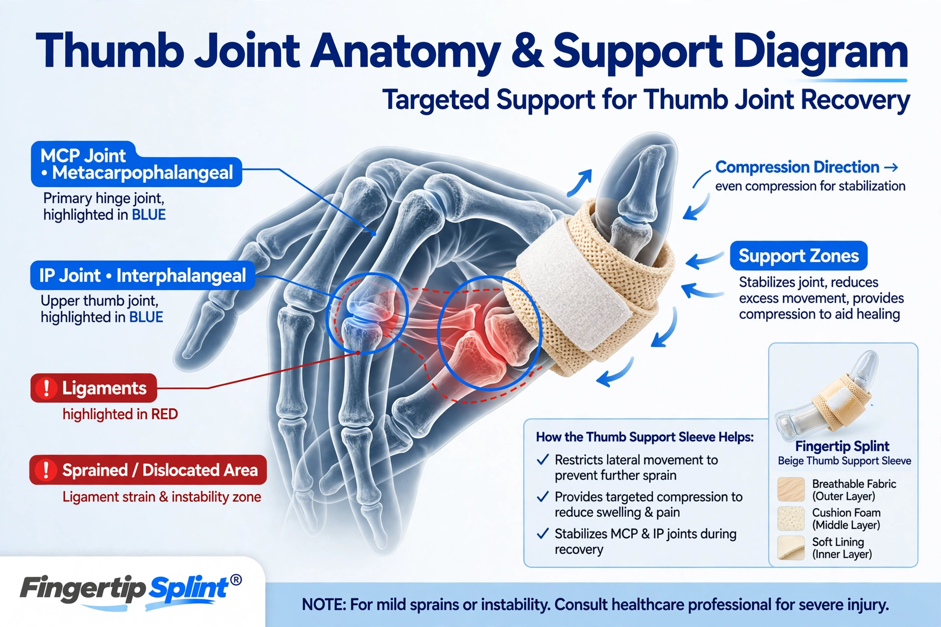 Thumb joint anatomy showing the joints involved in dislocation