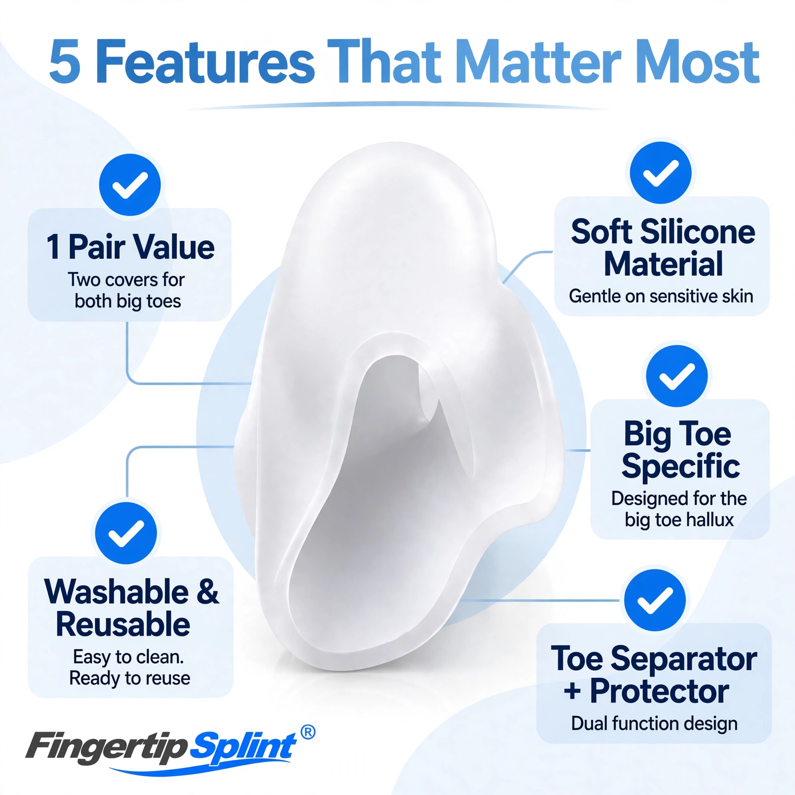 Soft silicone toe protectors for daily foot care and comfort
