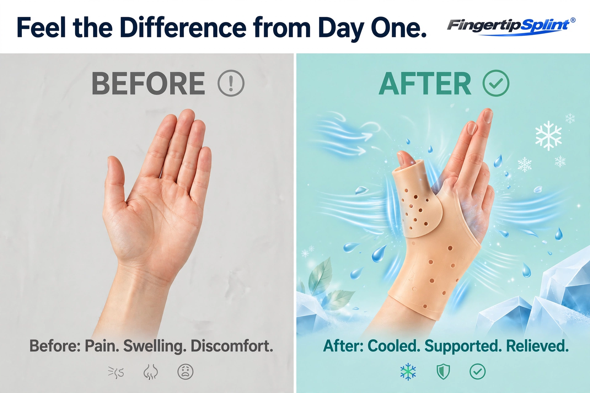 Before and after comparison of gel thumb wrist support brace use