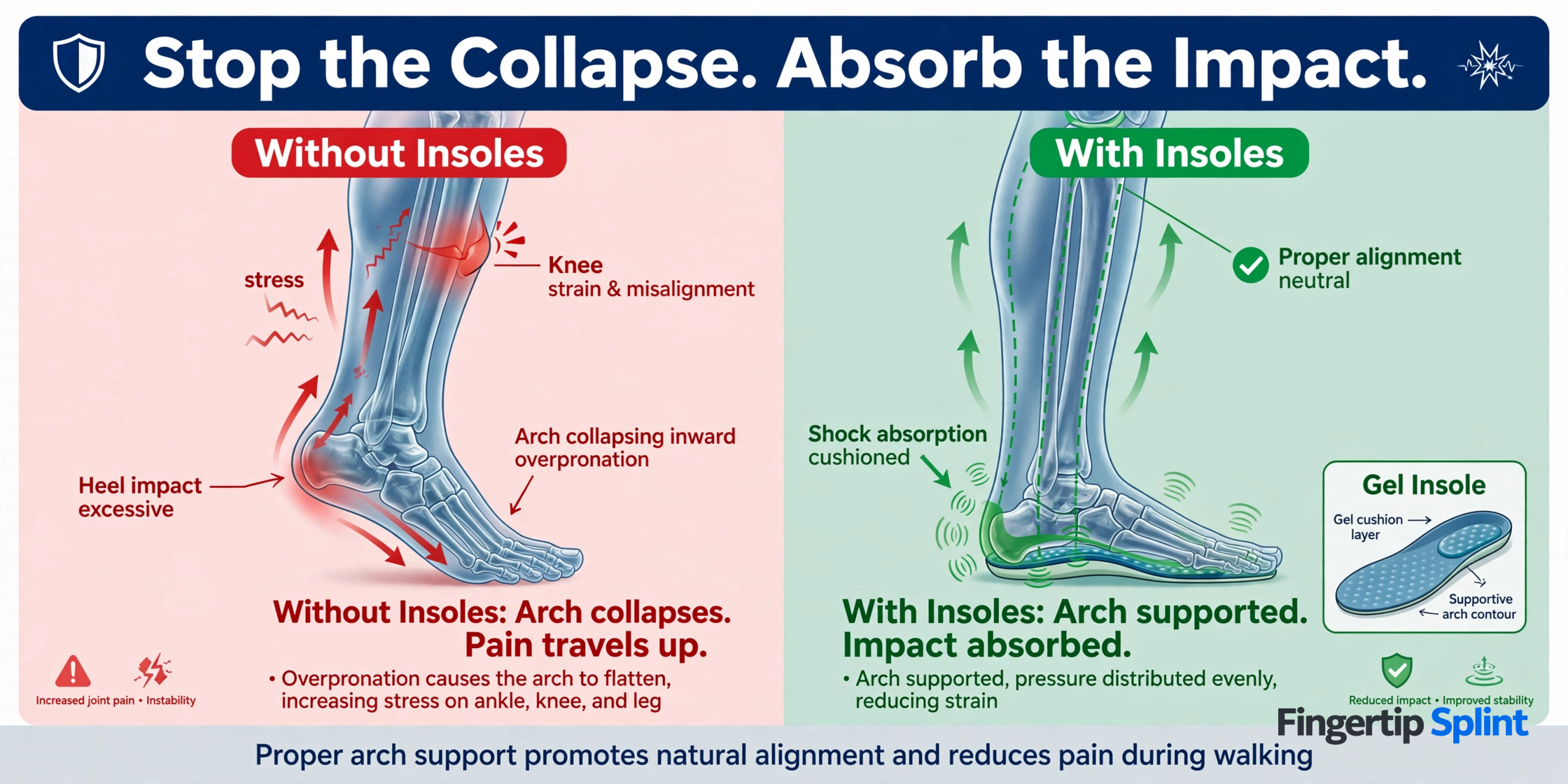Flat feet arch support insoles for pressure distribution during walking