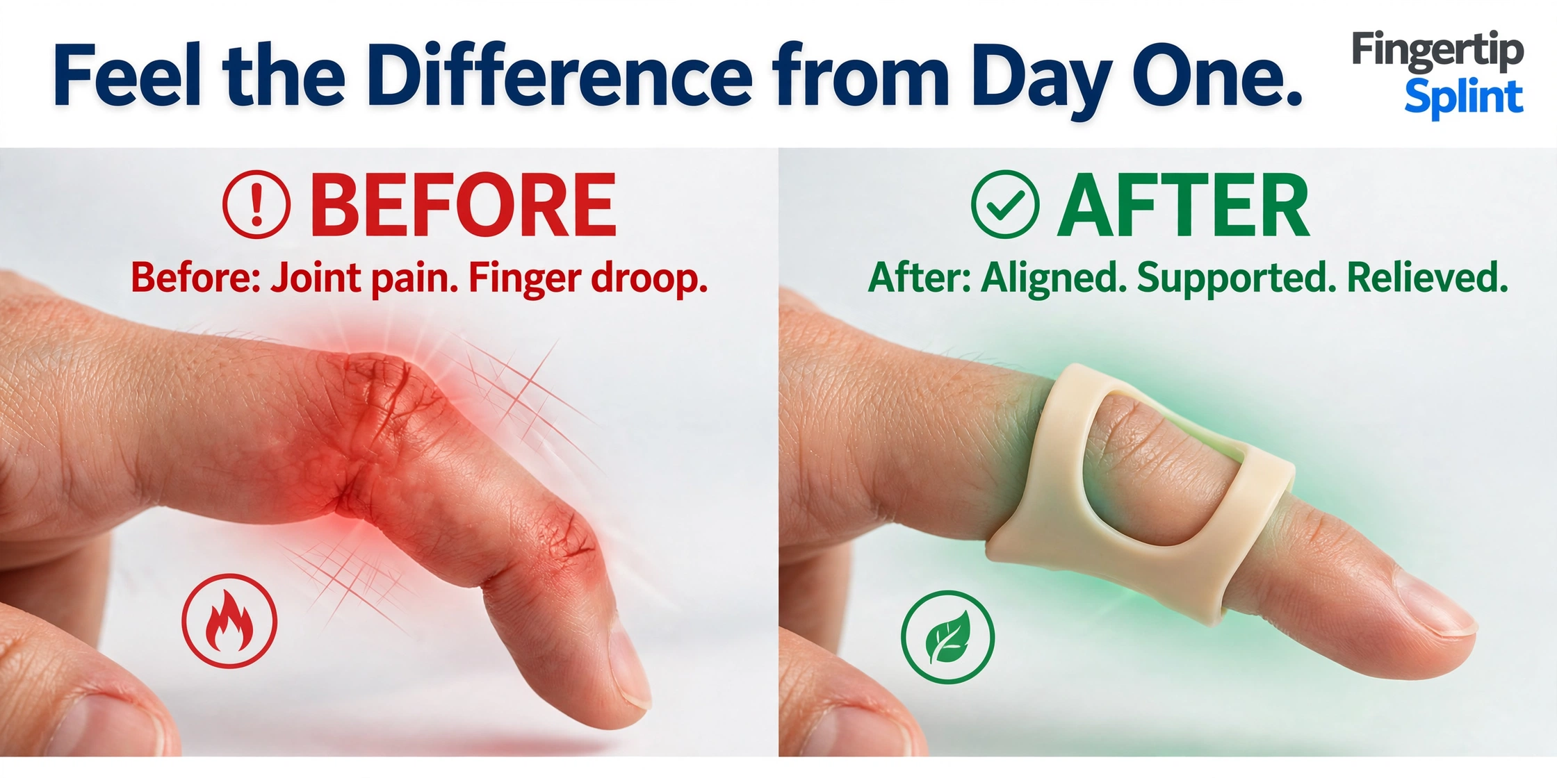 Finger splint fit and sizing showing proper positioning
