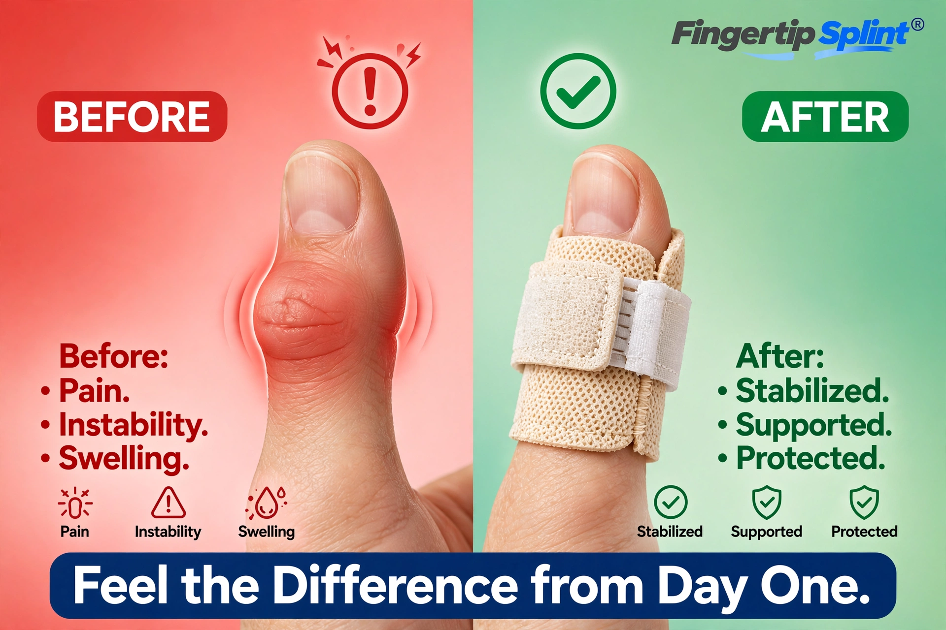 Comparison of thumb support before and after injury support