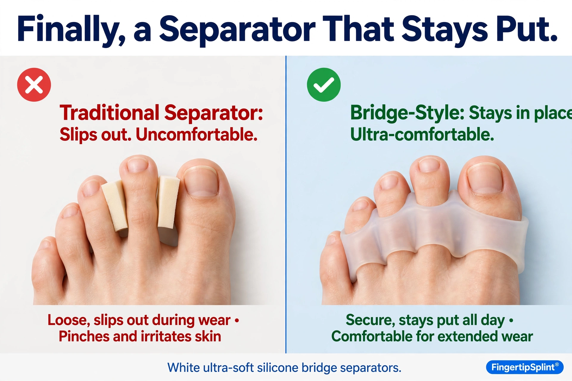 Two-piece toe separators for daily foot comfort and alignment