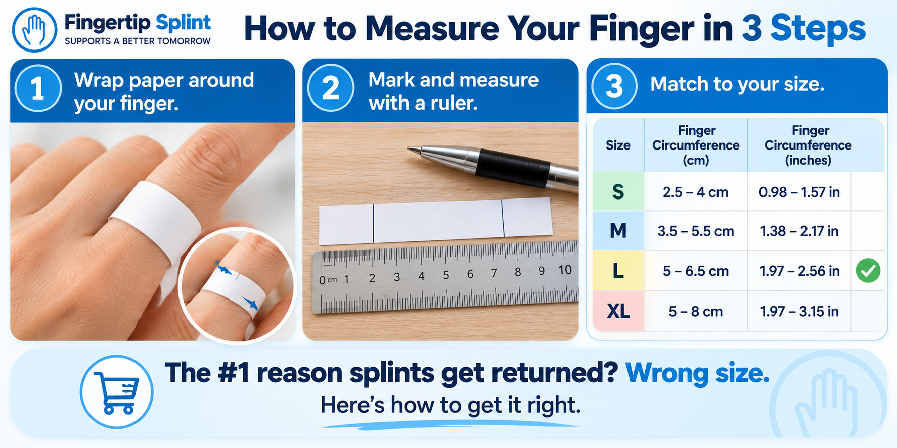 How to measure your finger for a trigger finger splint showing correct measurement point