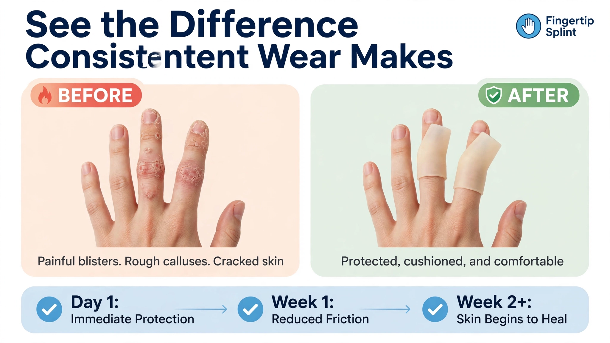See the difference between direct contact and protected contact with a finger guard sleeve reducing friction at the contact point